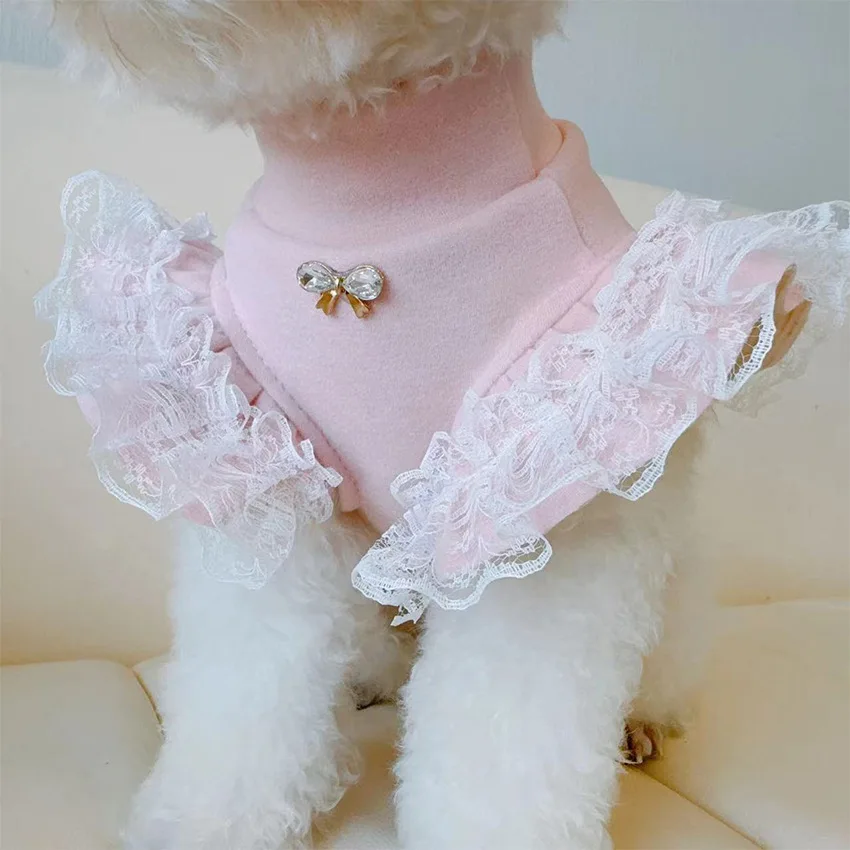 Lace Teddy Lingerie - Haustierkleidung, Herbst- und Winter-Basishemd, Spitze, fliegende