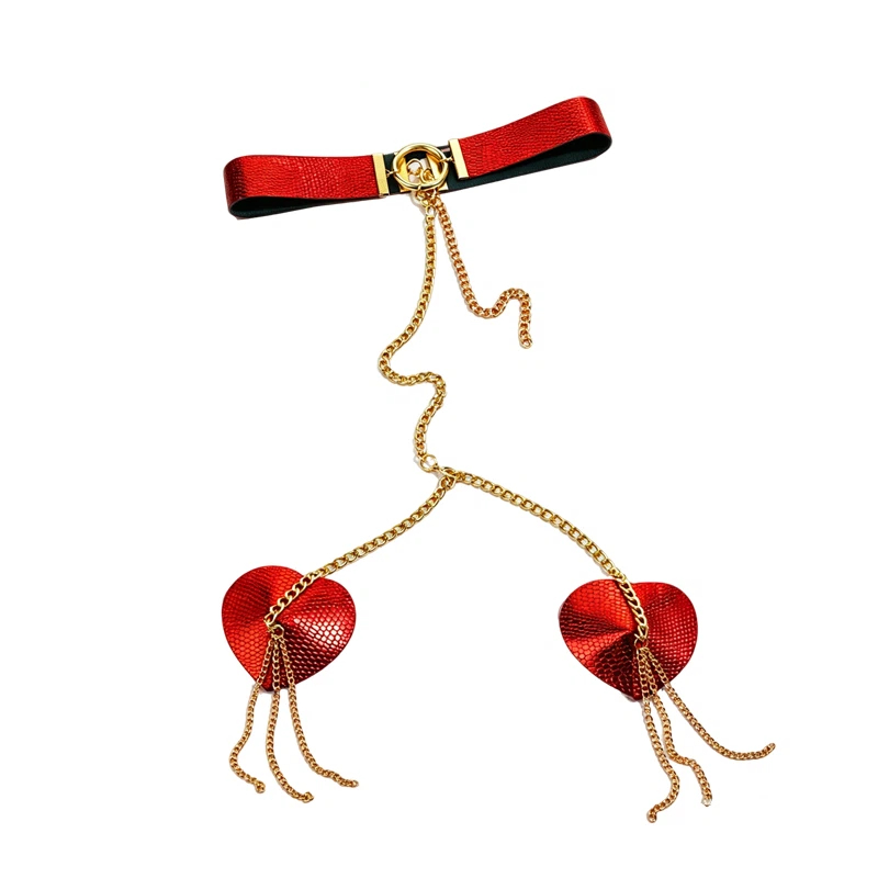 Nipple Cover Pasties - Damen-Nippelabdeckung mit Metallkette und Bondage-Halsband, wiederverwendbare