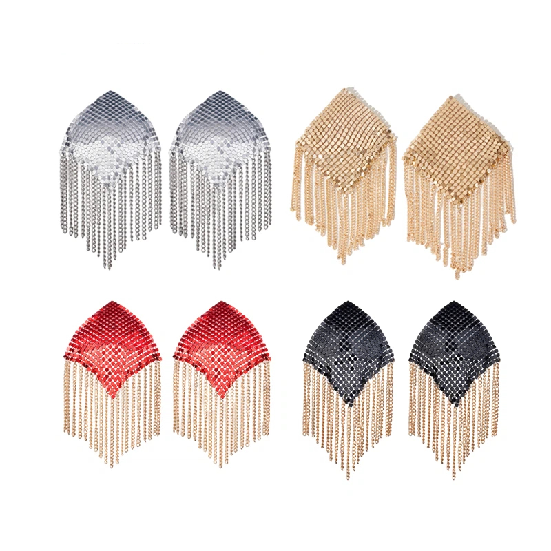 Nipple Cover Pasties - Selbstklebende Rhombus-Nippelsticker für Frauen, Metall-Quasten-Brustpflaster, 1