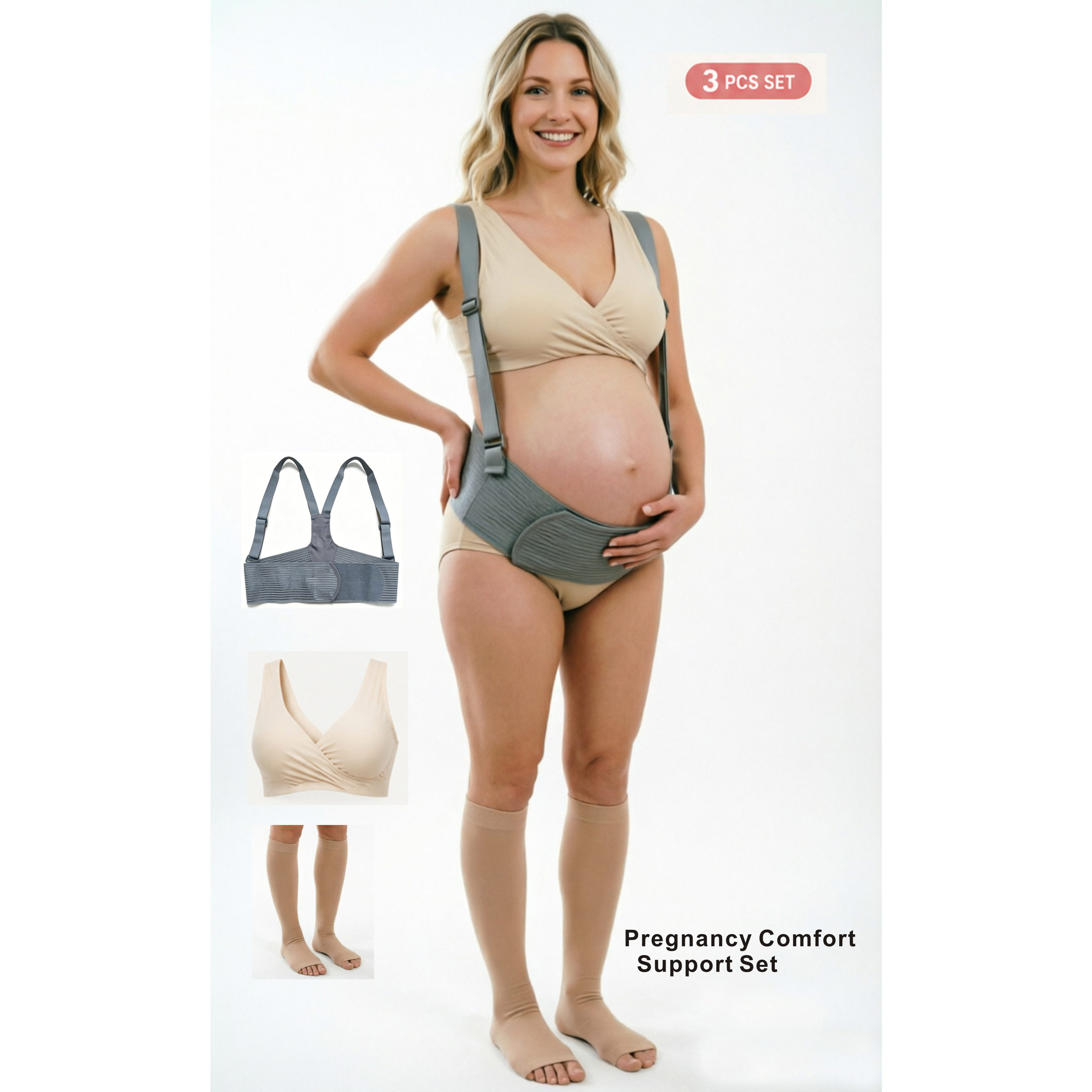 Nursing Bra Sleep - 3-teiliges Umstands-Set: Umstands-Stützgürtel + Kompressionssocken mit